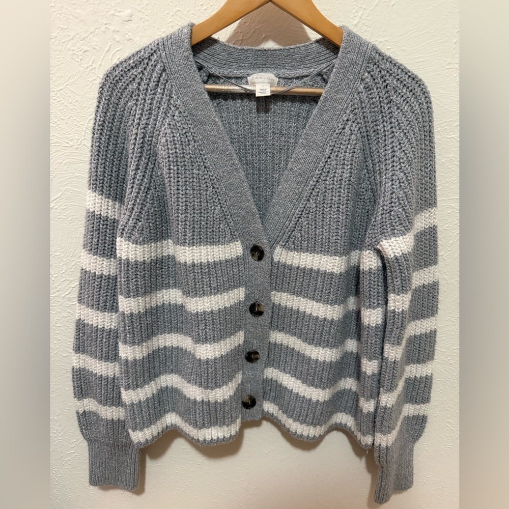 Caslon Gray and White Striped Cardigan